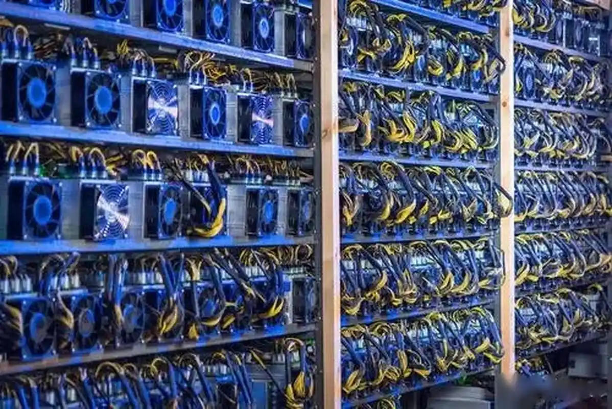 A sprawling cryptocurrency mining farm hosting hundreds of ASIC miners